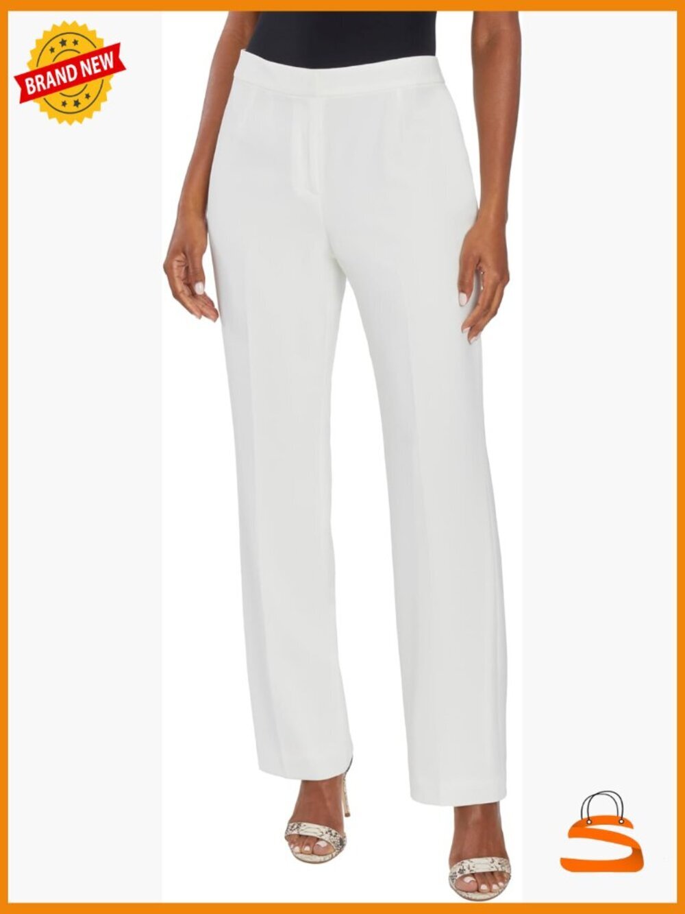 Stretch Crepe Trouser Pants - Mid Rise Straight Leg Slacks